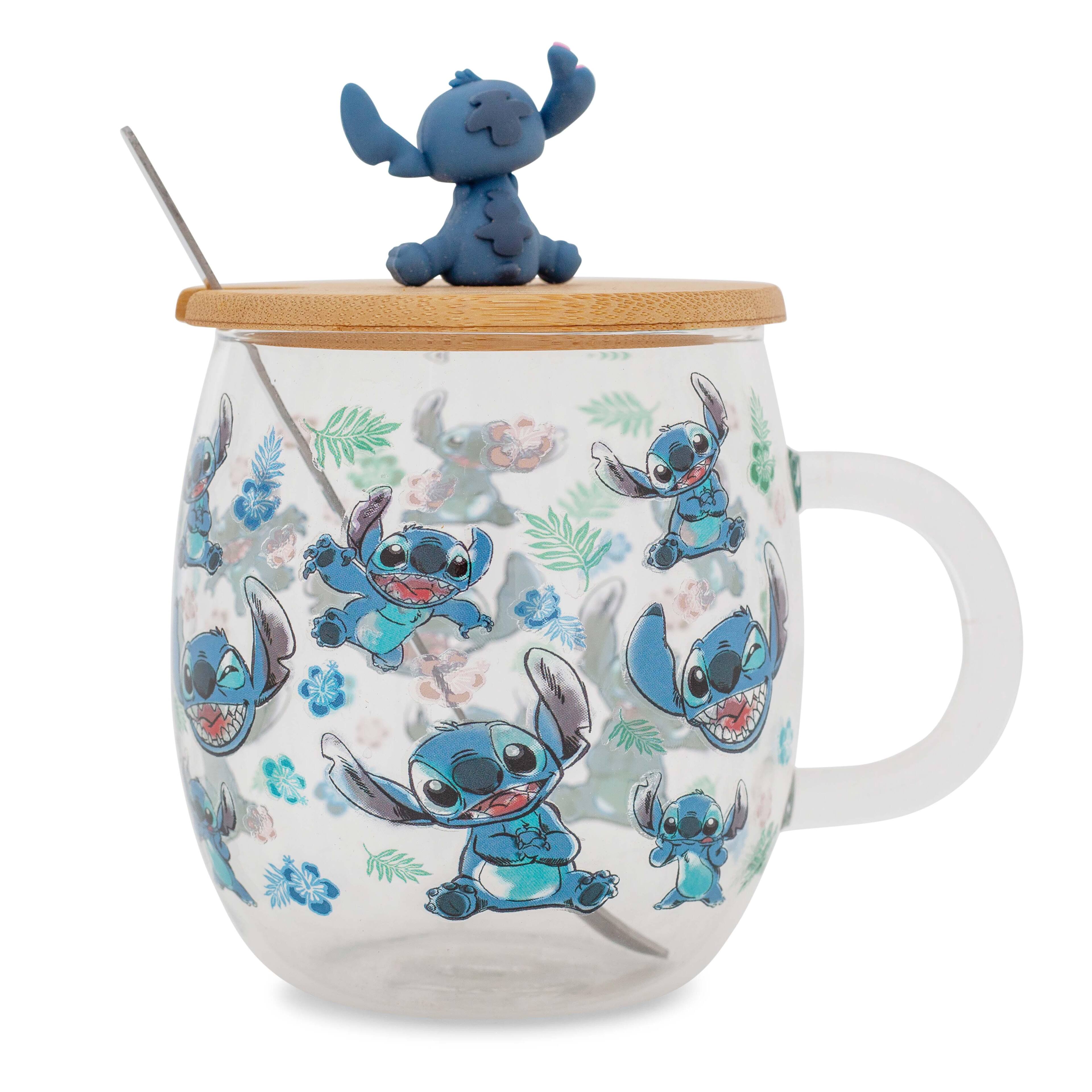 Alt View 1. Silver Buffalo - Disney Lilo & Stitch Expressions Glass Mug With Lid and Spoon | Holds 17 Ounces - Clear.