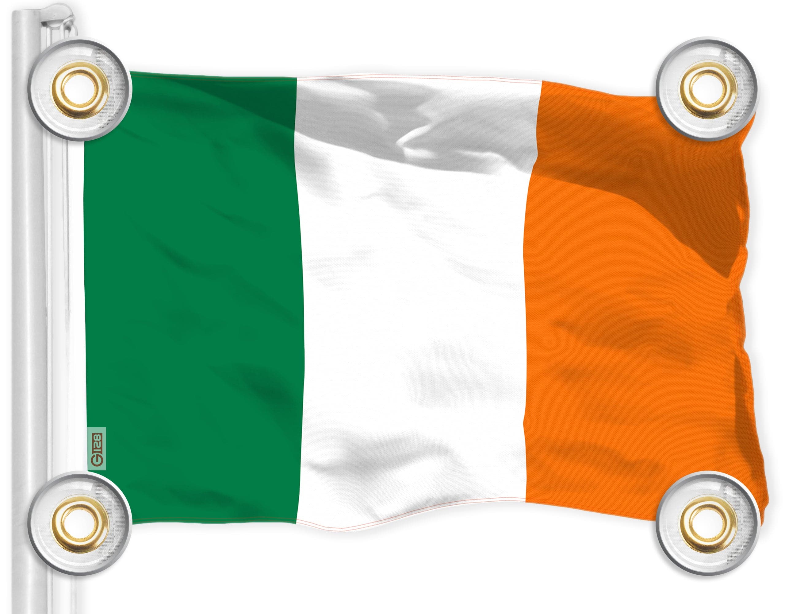 Front. G128 - Ireland Flag, 3 x 5 ft, 150D Polyester with Brass Grommets. - Assorted Colors.