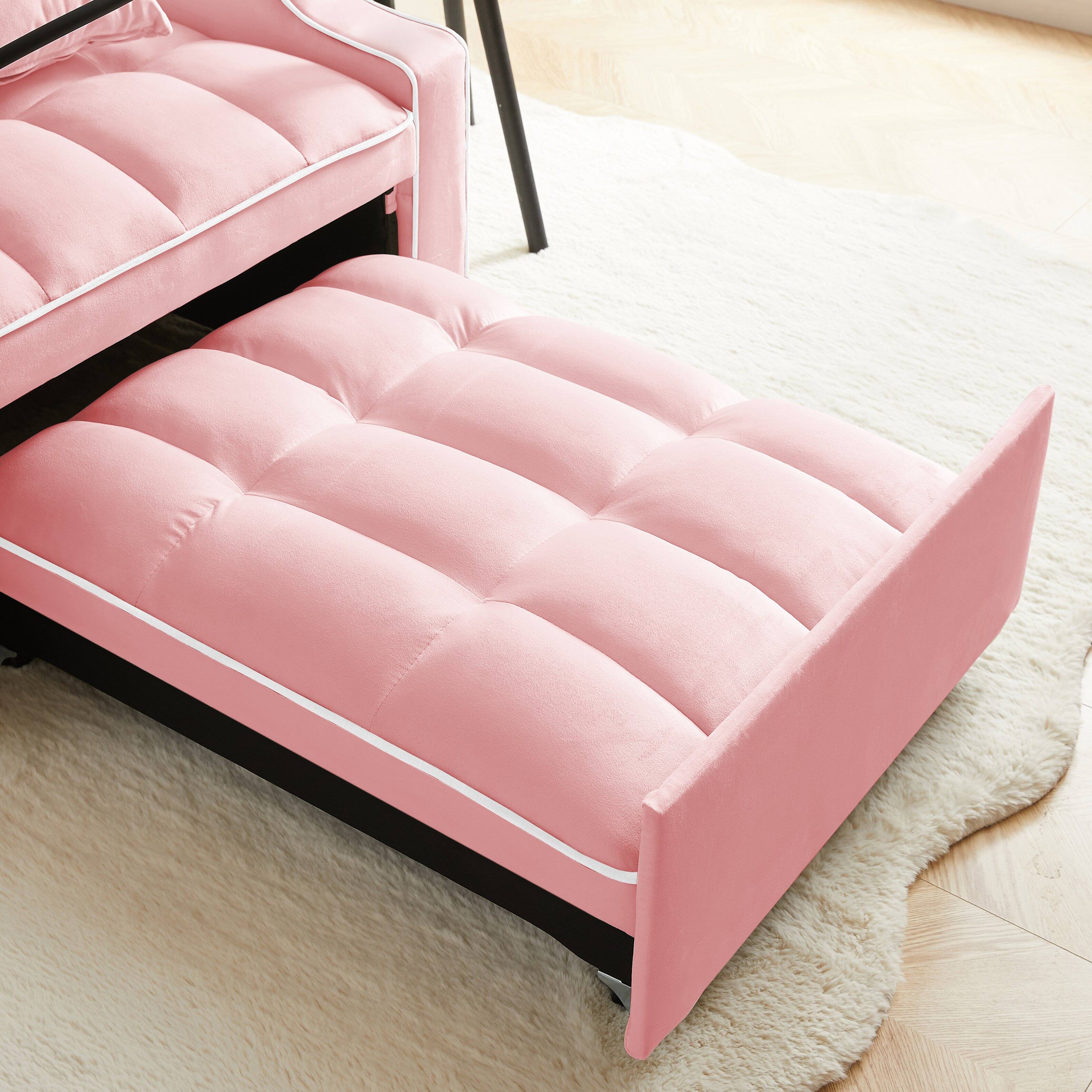 Alt View 2. MERAVOM - Convertible Sofa Chair Bed, 3-in-1 Velvet Pull Out Chair, Sleeper Chair Bed With Adjustable Backrest for Living Room - Pink.