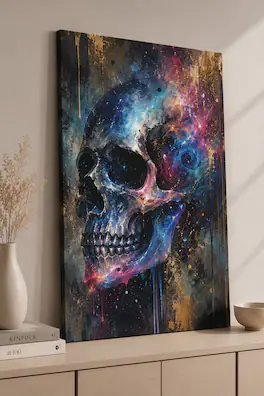 FC Design - Large Cosmic Galaxy Skull Wall Art Canvas Print 24x36" Abstract Space Colorful Painting for Home Decor - MultiColor