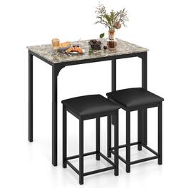Gymax - 3 PCS Counter Height Dining Set Faux Marble Table & 2 Chairs Kitchen Bar New - Brown