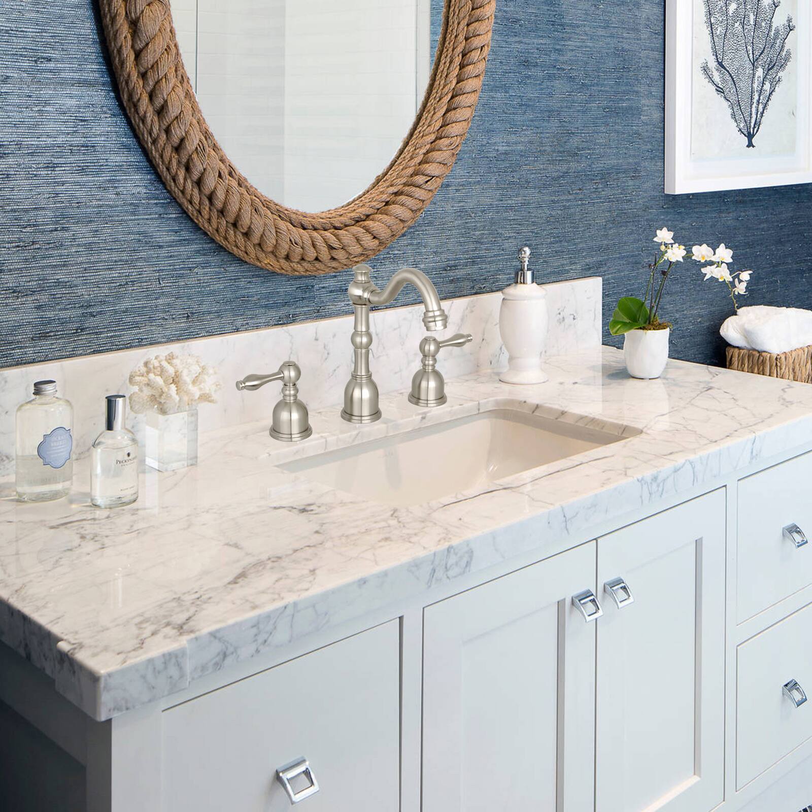 Alt View 5. Akicon - Akicon 8 inch Two-Handles Widespread Bathroom Sink Faucet in Brushed Nickel - Brushed Nickel.