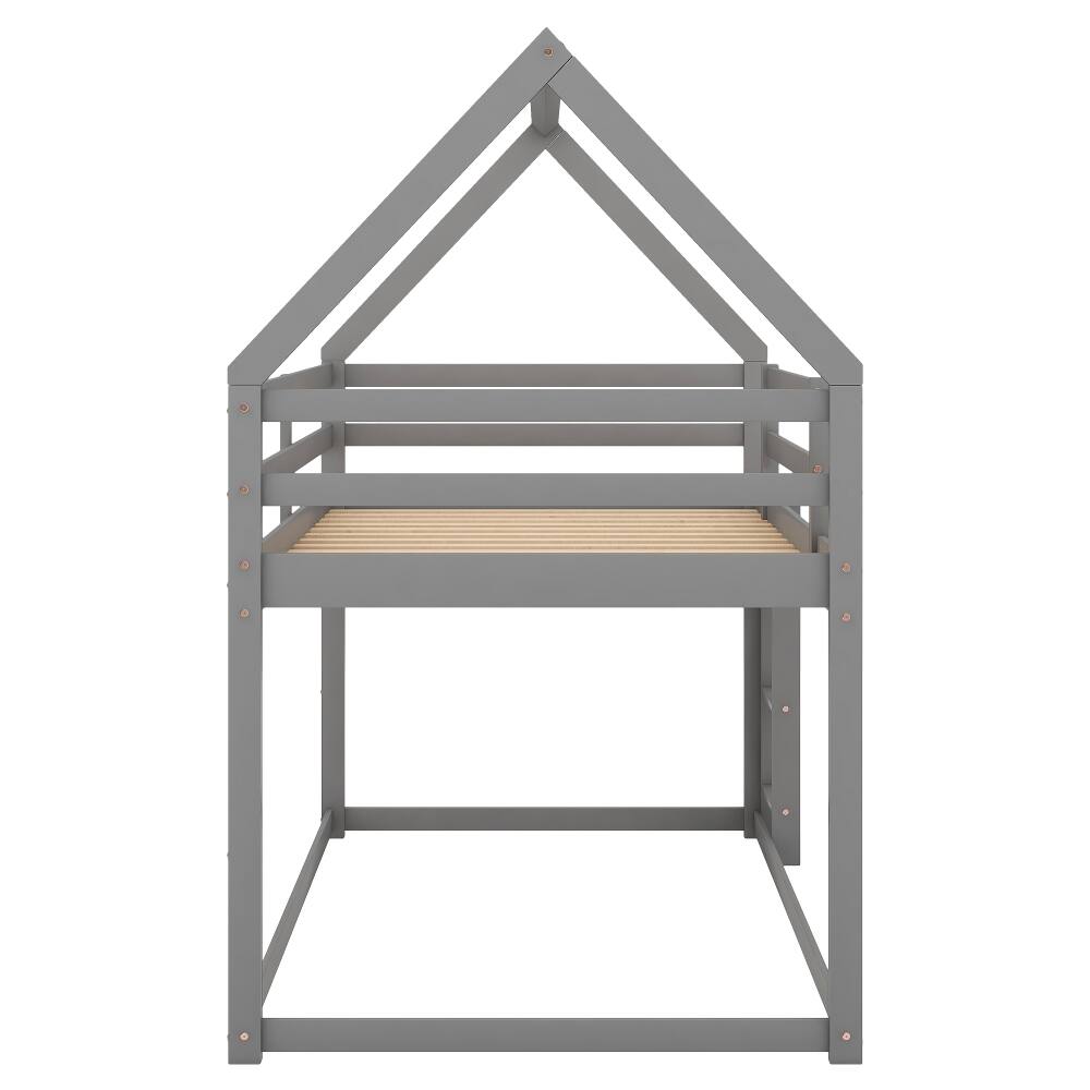 Alt View 3. Loheer - Loheer Twin Over Twin Bunk Bed Low Profile House Bed Frame Gray - Gray.