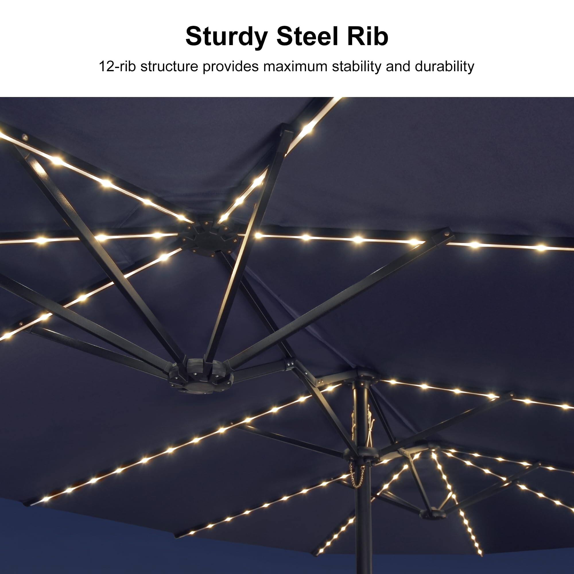 Sturdy Steel Rib  
12-rib structure provides maximum stability and durability