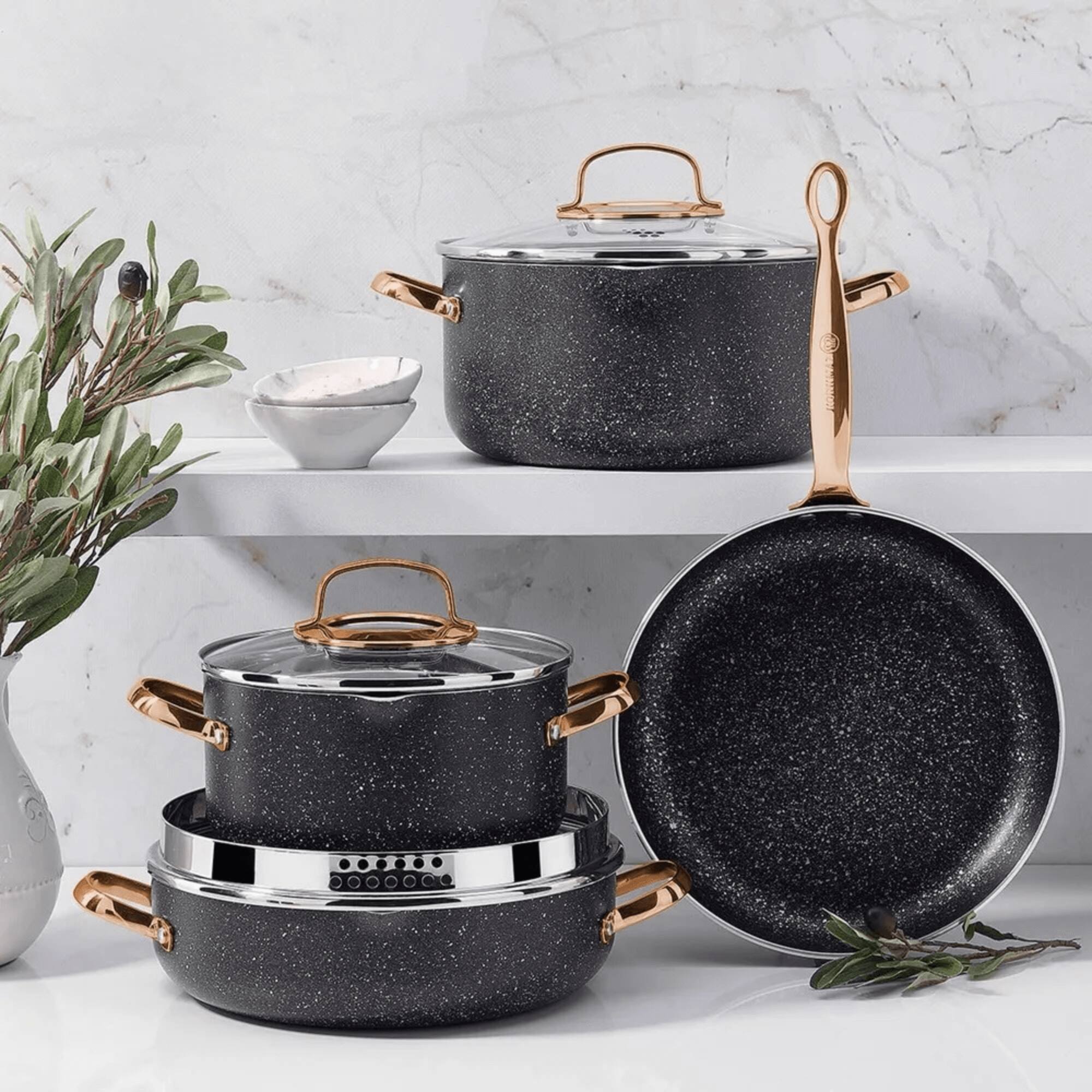 Alt View 3. Korkmaz - 7 Piece Non Stick Aluminum Cookware Set - Rose Gold.