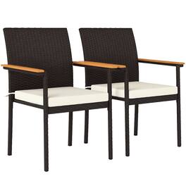 Outsunny - Patio Wicker Dining Chair Set of 2 with Cushions, Backrest, Armrests for Deck, Garden - Cream White