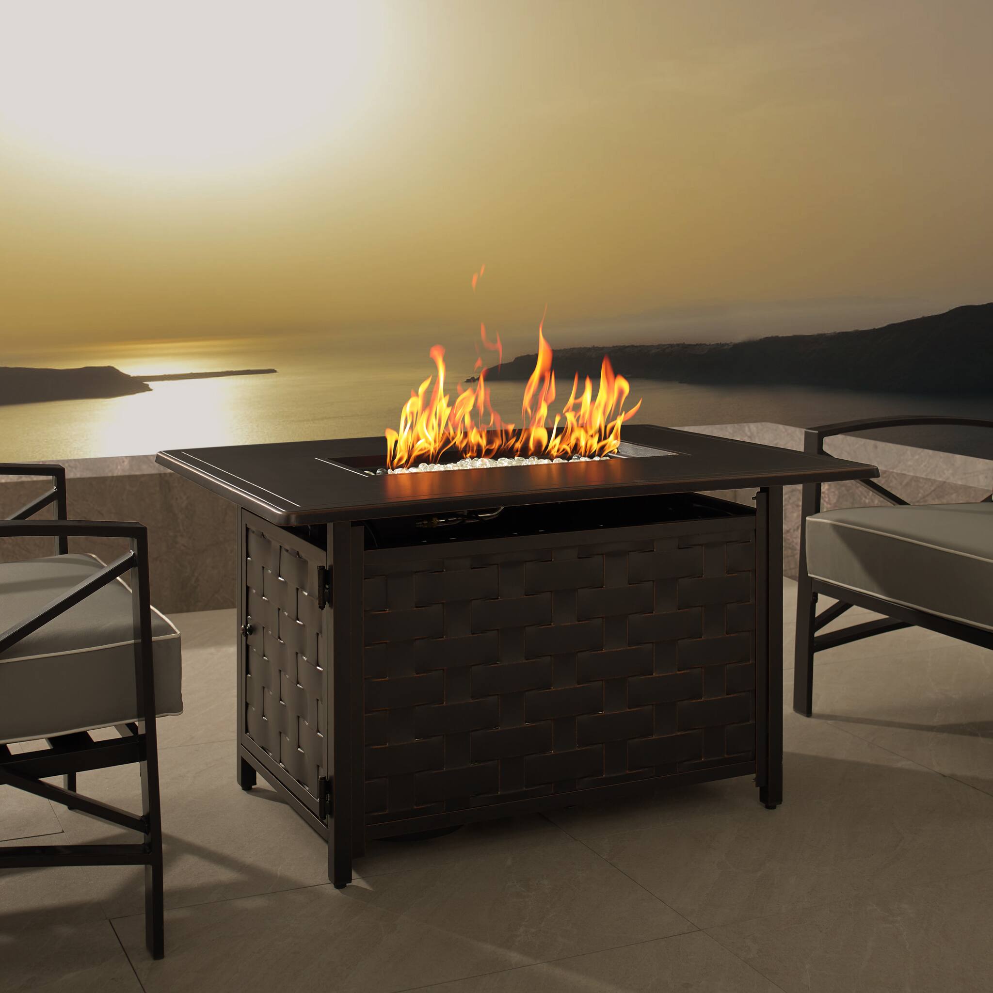 Alt View 19. Fire Sense - Preston Rectangular Aluminum LPG/NG Fire Pit - Antique Bronze.