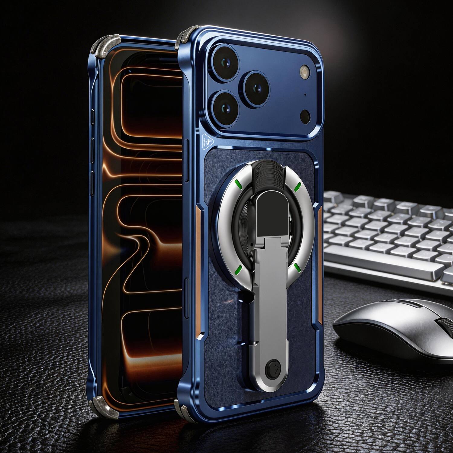 Alt View 5. Dteck - for Apple iPhone 17 Pro Max Metal Frame Magnetic Case,Shockproof Bumper Cover w/ Tempered Glass Film & Metal Kickstand - Silver.