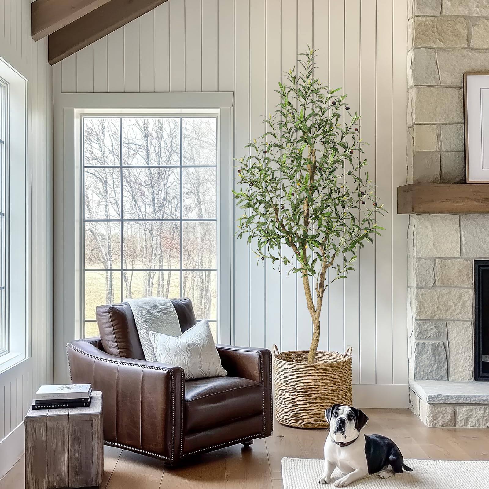 Alt View 1. Homhougo - 6FT Faux Olive Tree Tall,Olive Trees Artificia Indoor with White Planter - Green.