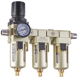 VEVOR - Air Compressor Filter Regulator, 3/8" NPT 3-Stage Air Compressor Water Separator with 5μm/1μm/0.01μm Micron Filter - Champagne