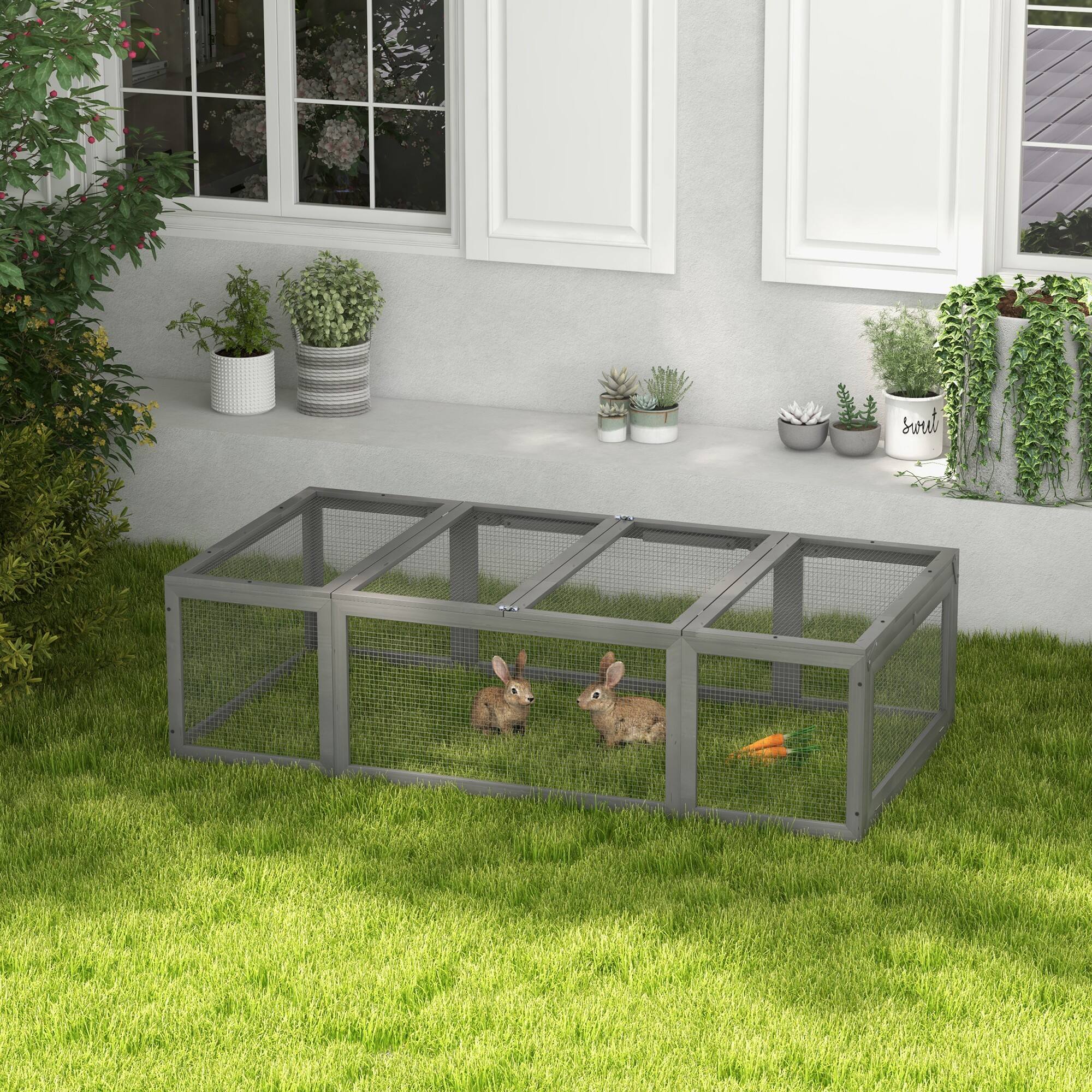 Alt View 1. Pawhut - Wooden Rabbit Hutch Small Animal Habitat Enclosure Outdoor Run and Lockable Doors -.