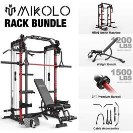 Mikolo - Power Rack Cage, Weight Rack,Multi-Function Squat Rack with J Hooks,Dip Bars and Landmine - Red