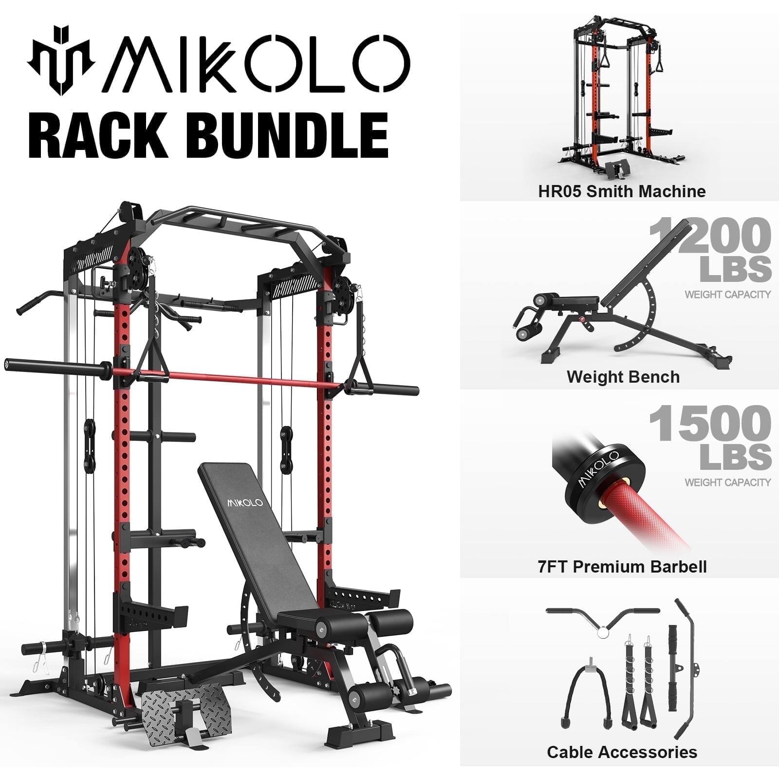 Mikolo - Power Rack Cage, Weight Rack,Multi-Function Squat Rack with J Hooks,Dip Bars and Landmine - Red
