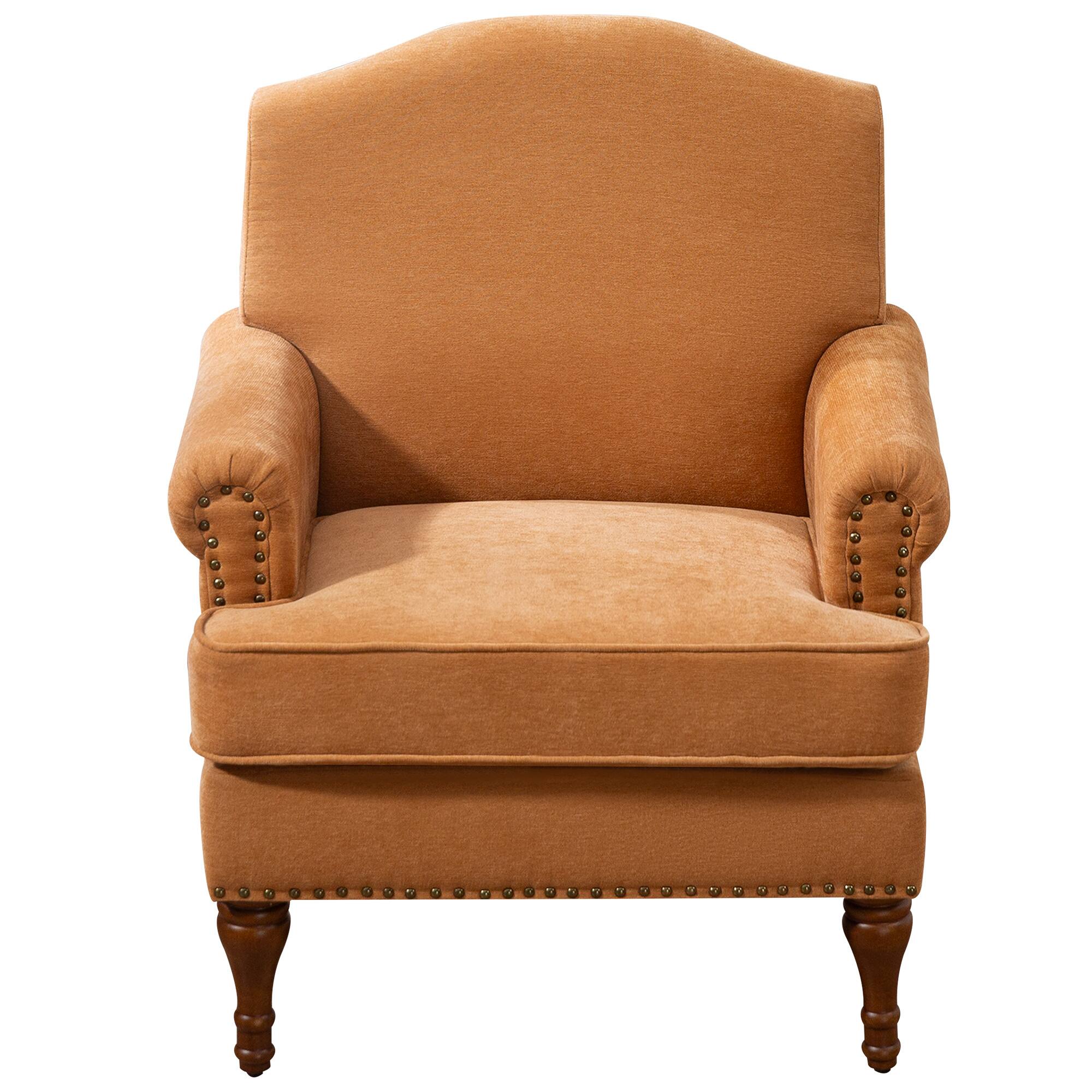 Front. COWLOWN - Accent Chair with Nailhead Trim Chenille Club Armchair with Spring Cushions Wood Legs for Living Room Bedroom Brown - Brown.