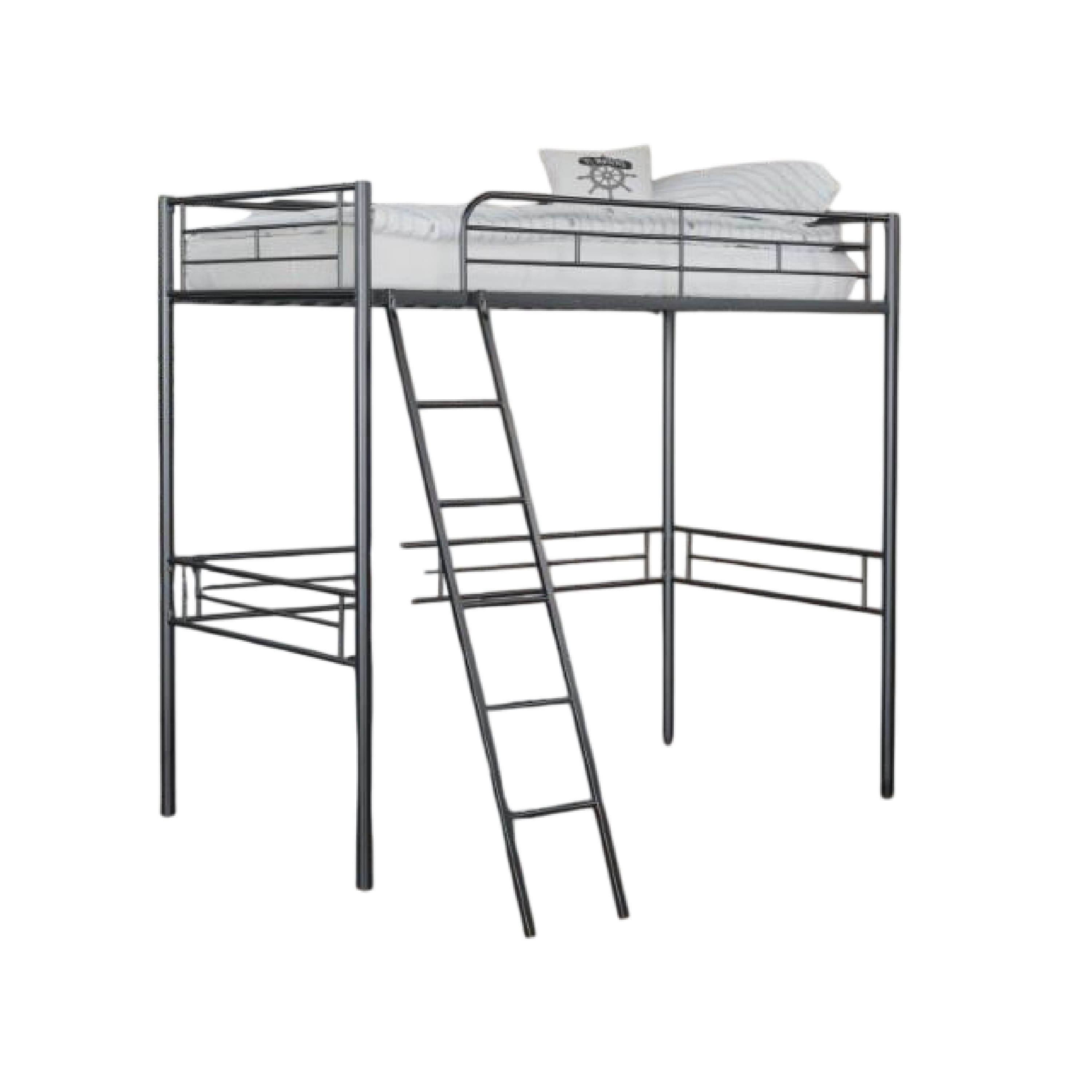 Manhattan Lane - Mylz Twin Loft Bed, Black Metal Frame with Attached Angled Ladder - Black