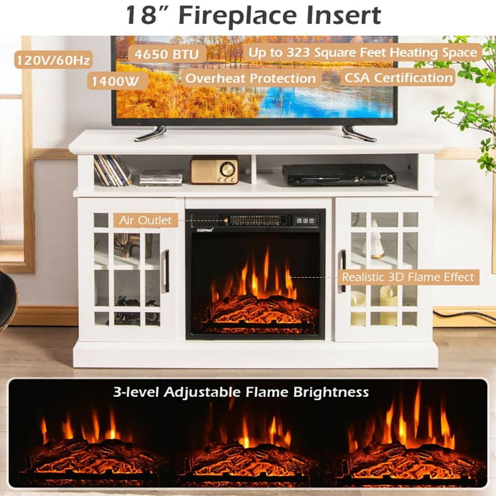 18" Fireplace Insert  
4650 BTU  
Up to 323 Square Feet Heating Space  
120V/60Hz  
1400W  
Overheat Protection  
CSA Certification  
Air Outlet  
Realistic 3D Flame Effect  
3-level Adjustable Flame Brightness