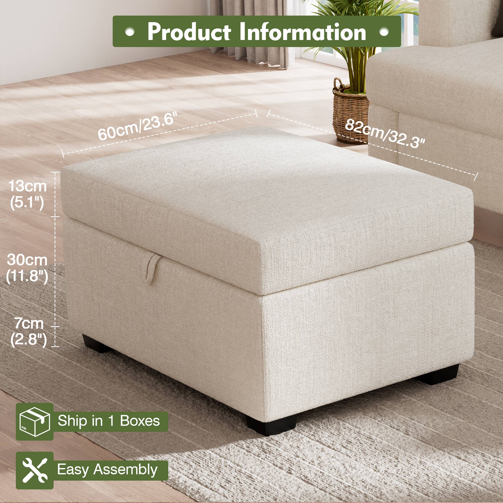 Product Information: 60cm/23.6", 82cm/32.3", 13cm (5.1"), 30cm (11.8"), 7cm (2.8")
Ship in 1 Boxes
Easy Assembly