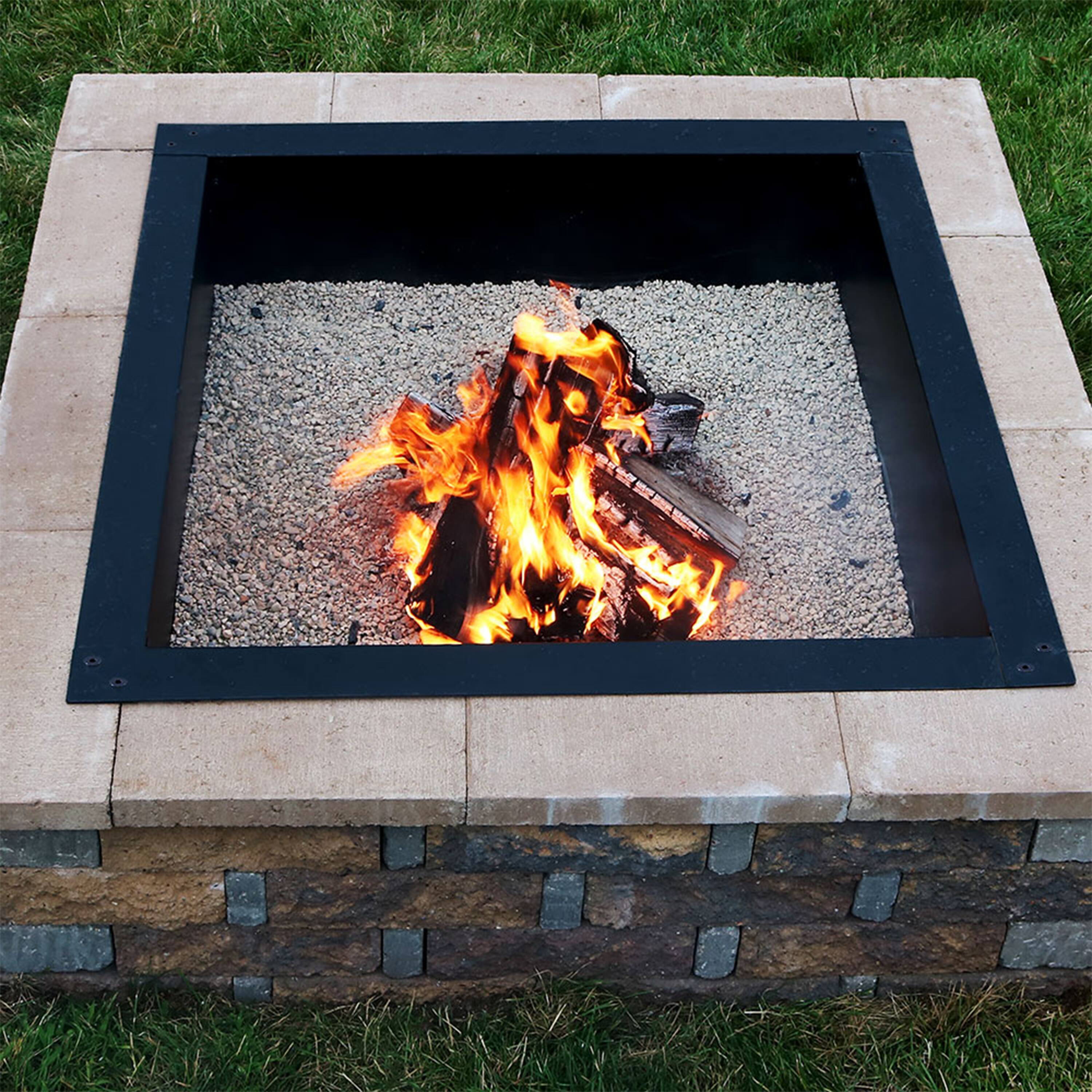 Alt View 5. Sunnydaze - 30 in Heavy-Duty Steel Above/In-Ground Square Fire Pit Rim Liner - Black.