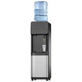 SIMZLIFE - Top Loading Water Dispenser (Hot & Cold) - Fits 3 or 5 Gallon Bottles, Features Child Safety Lock, Ideal for Home Kitche - Black silver color scheme