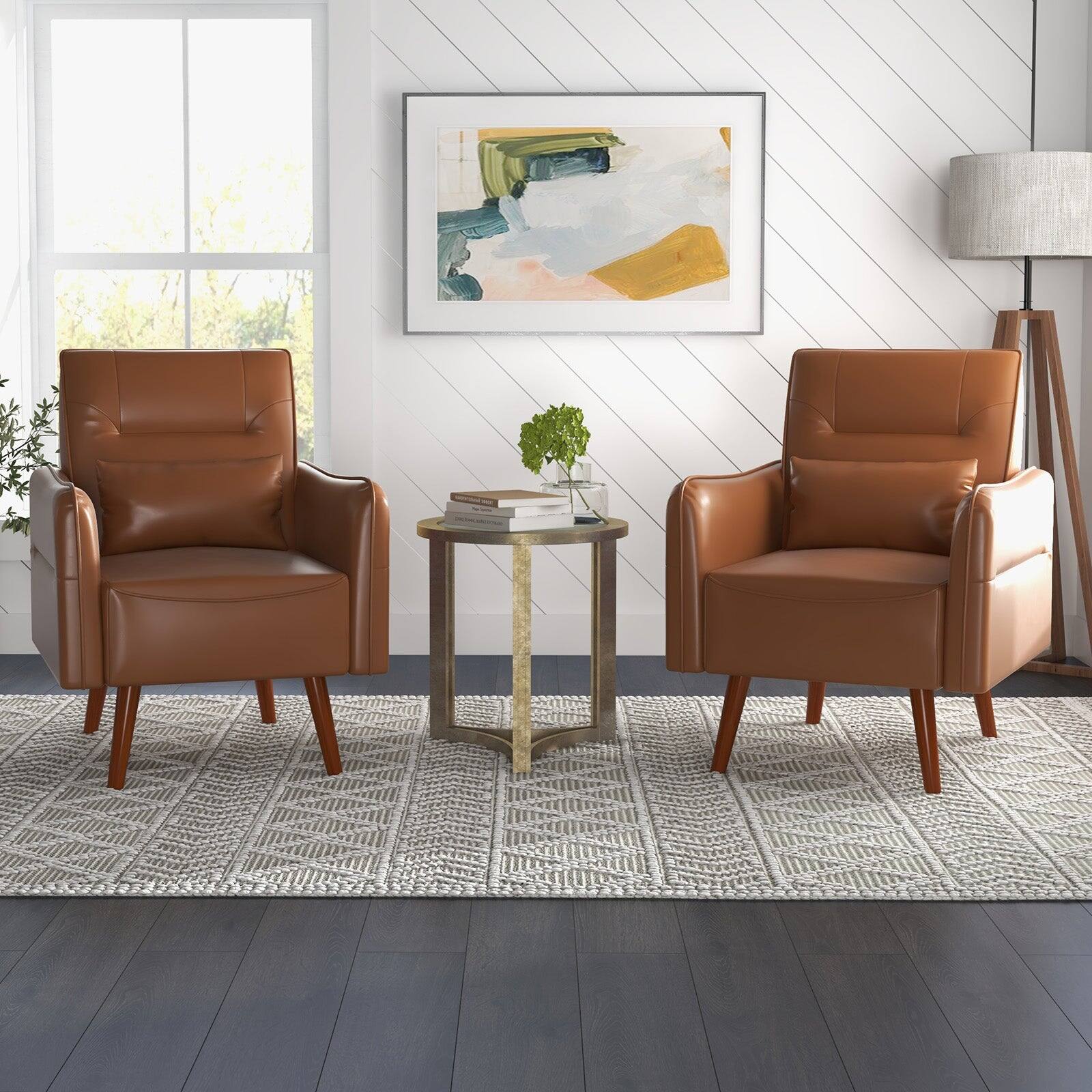 Alt View 7. Boyel Living - Modern Retro Leather-Look Accent Chair Mid-Century Upholstered Armchair with Solid Wood Legs for Small Spaces - Brown.