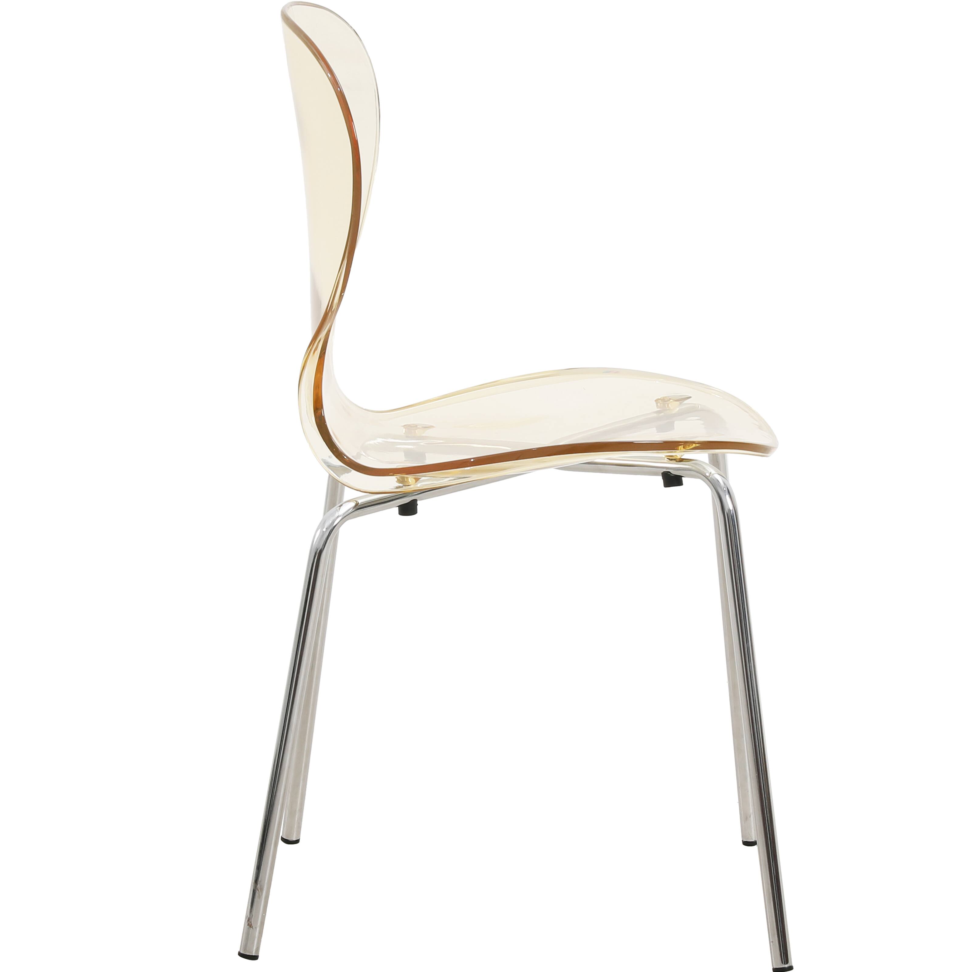 Alt View 3. LeisureMod - Oyster 2-PCS Transparent Modern Dining Chair - Polycarbonate Stackable Side Chair with Chrome Legs - Amber.