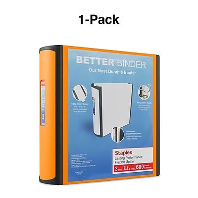 1-Pack  
BETTER BINDER  
Our Most Durable Binder  

Staples  
Lasting Performance, Flexible Spine  
3 Staples  
600 Sheets