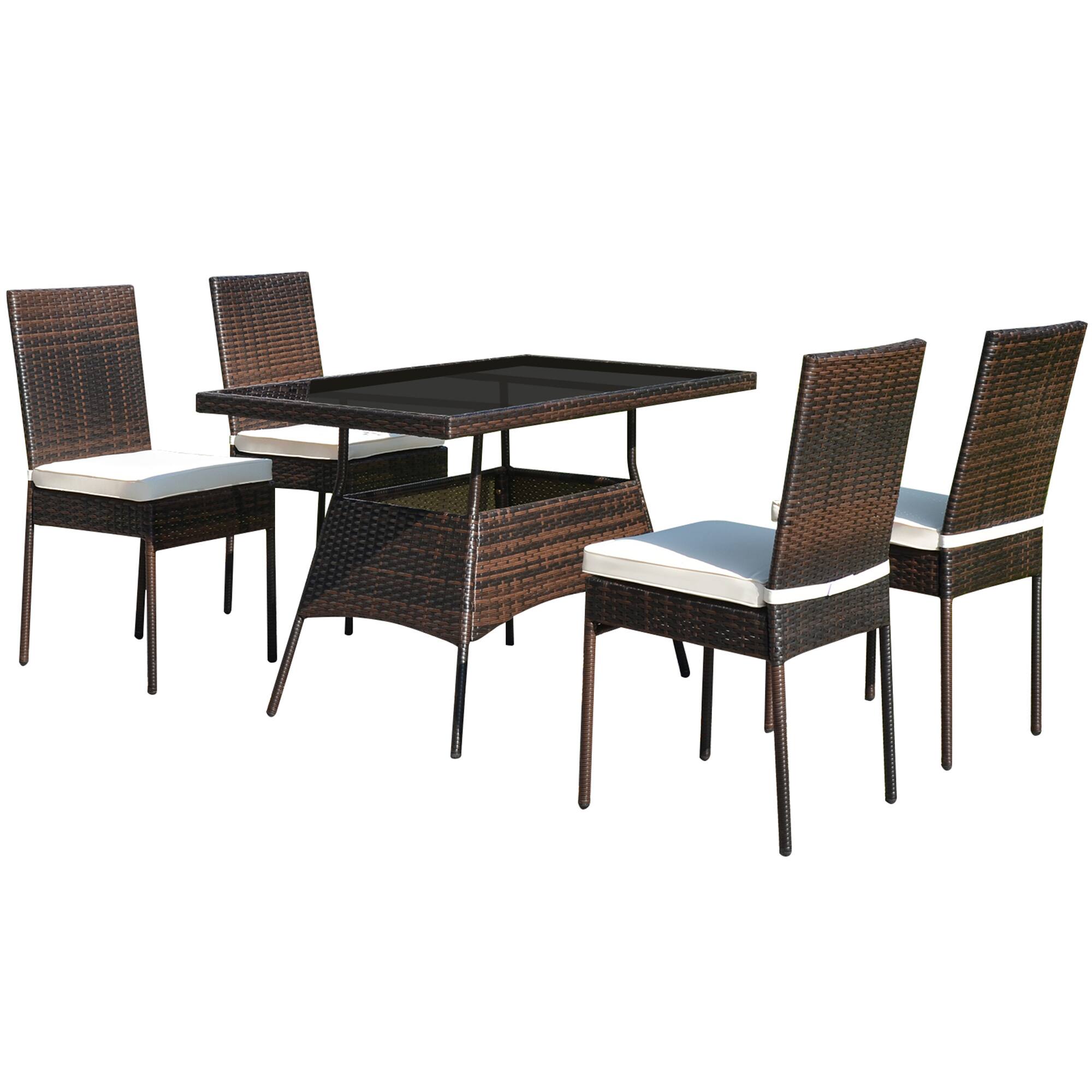 Alt View 1. Gymax - Gymax 5PCS Rattan Patio Dining Table & Chair Set Outdoor Furniture Set w/ Cushion - mix brown.