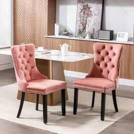 Trinkets Crazed - Velvet Dining Chairs Set of 2, Upholstered High-end Tufted Dining Room Chair with Wood Legs Nailhead Trim for Kitchen - Pink