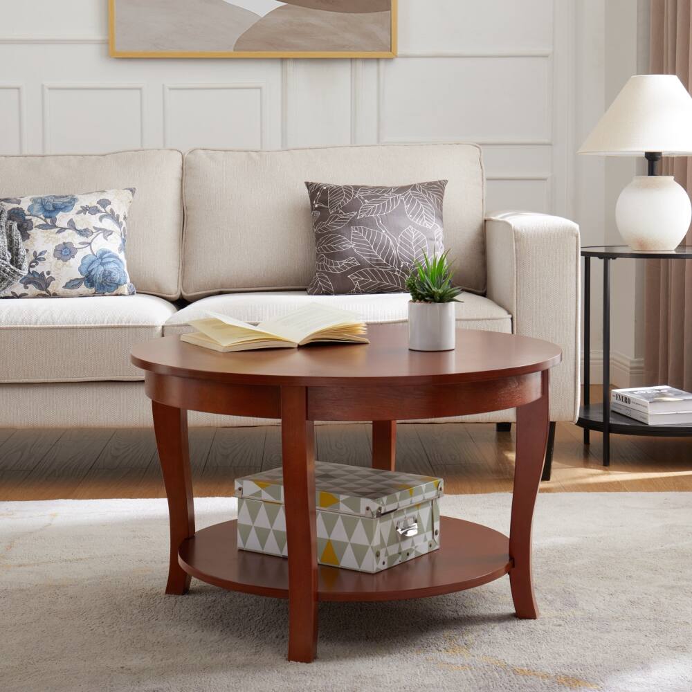 Left. Lirago - Round Coffee Table with Storage  4 Leg Wood End Table for Small Spaces Walnut 18"H x30"D x30"W - Walnut.