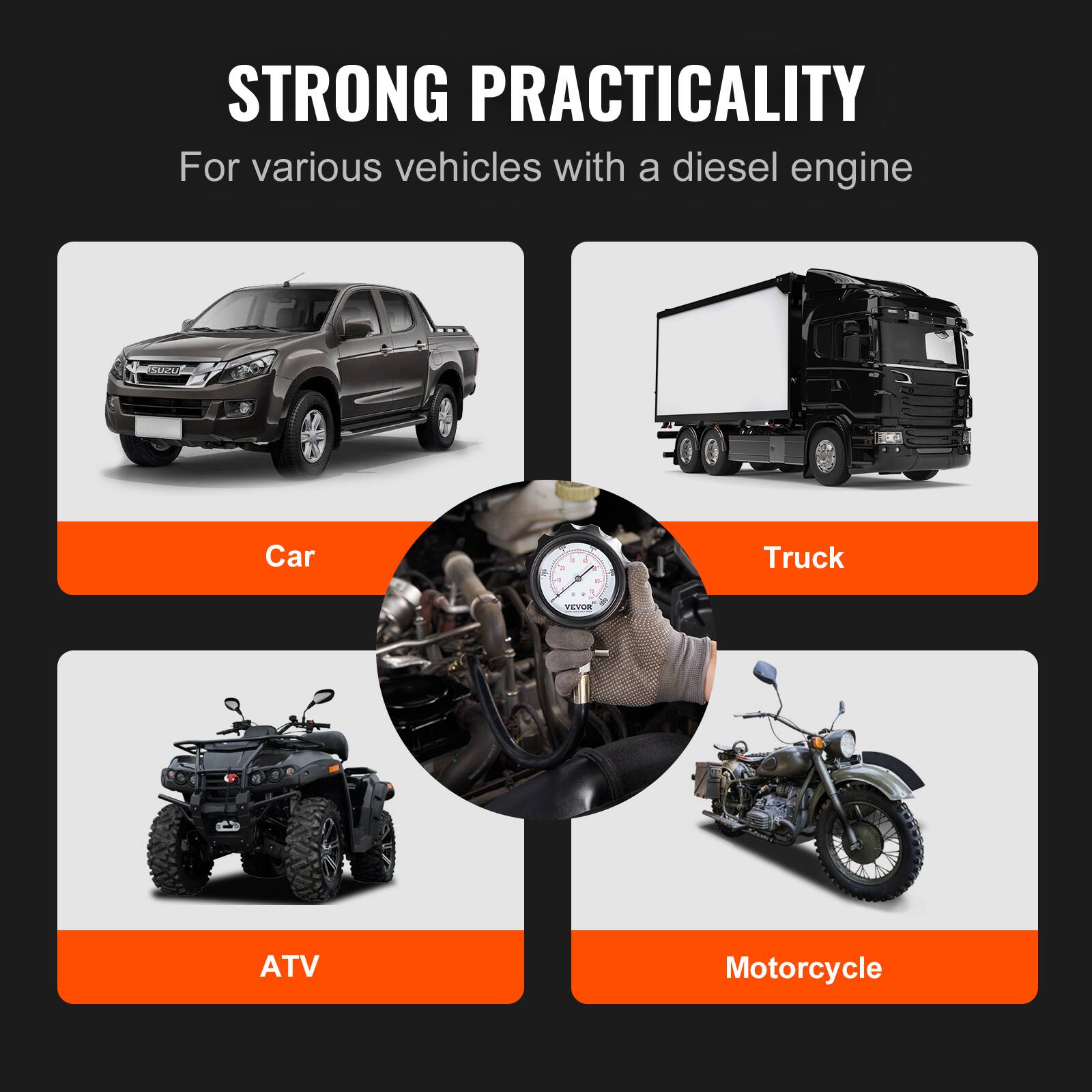 STRONG PRACTICALITY  
For various vehicles with a diesel engine

- Car
- Truck
- ATV
- Motorcycle