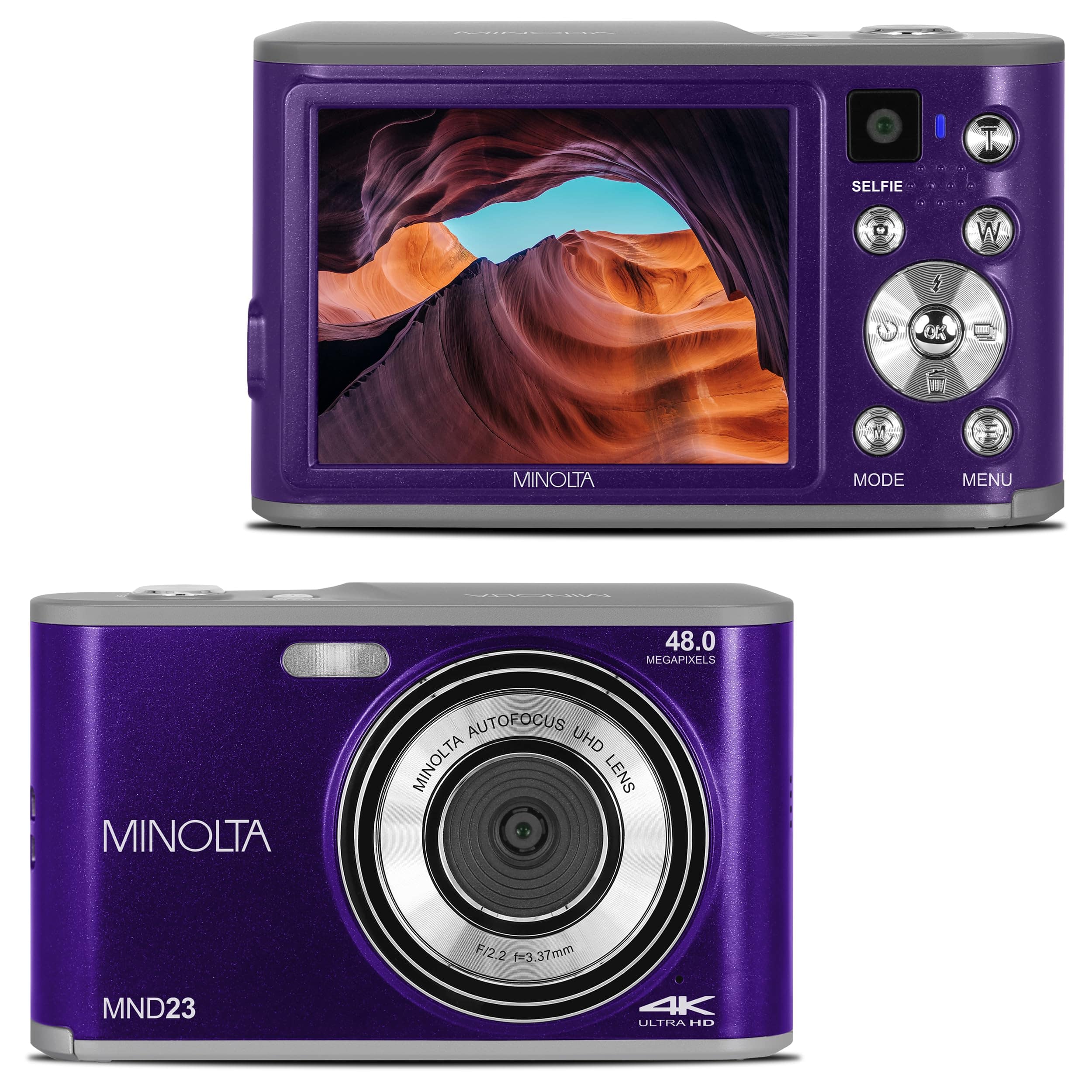 Minolta - 48 Mega Pixels Point & Shoot Digital Camera with Rear Selfie Lens, Autofocus & 4K Ultra HD Video, Purple