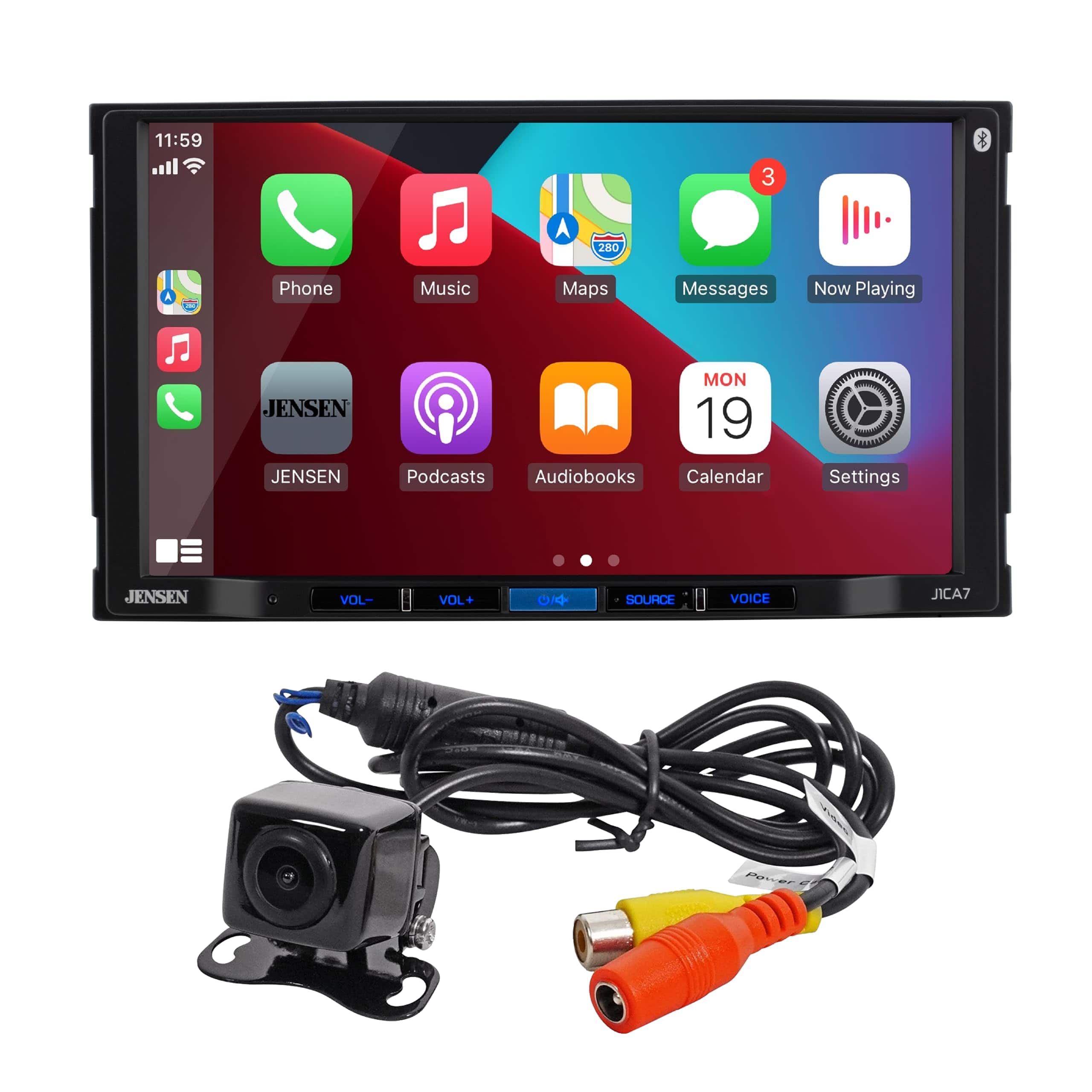 Jensen - J1CA7-BUC 7" Double DIN Car Stereo | Apple CarPlay Android Auto | Bluetooth | USB Charging | Backup Cam Included - Black
