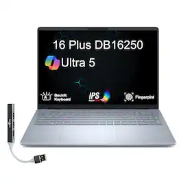 Dell - 16 Plus DB16250 Laptop 16.0 WQXGA Display (Ultra 5-226v, 16GB, 512GB SSD, Intel Arc, Win 11 Home) w/USB Hub - Ice Blue