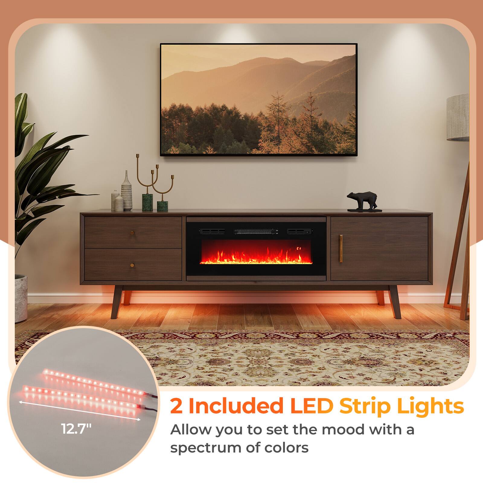 2 Included LED Strip Lights 12.7" Allow you to set the mood with a spectrum of colors