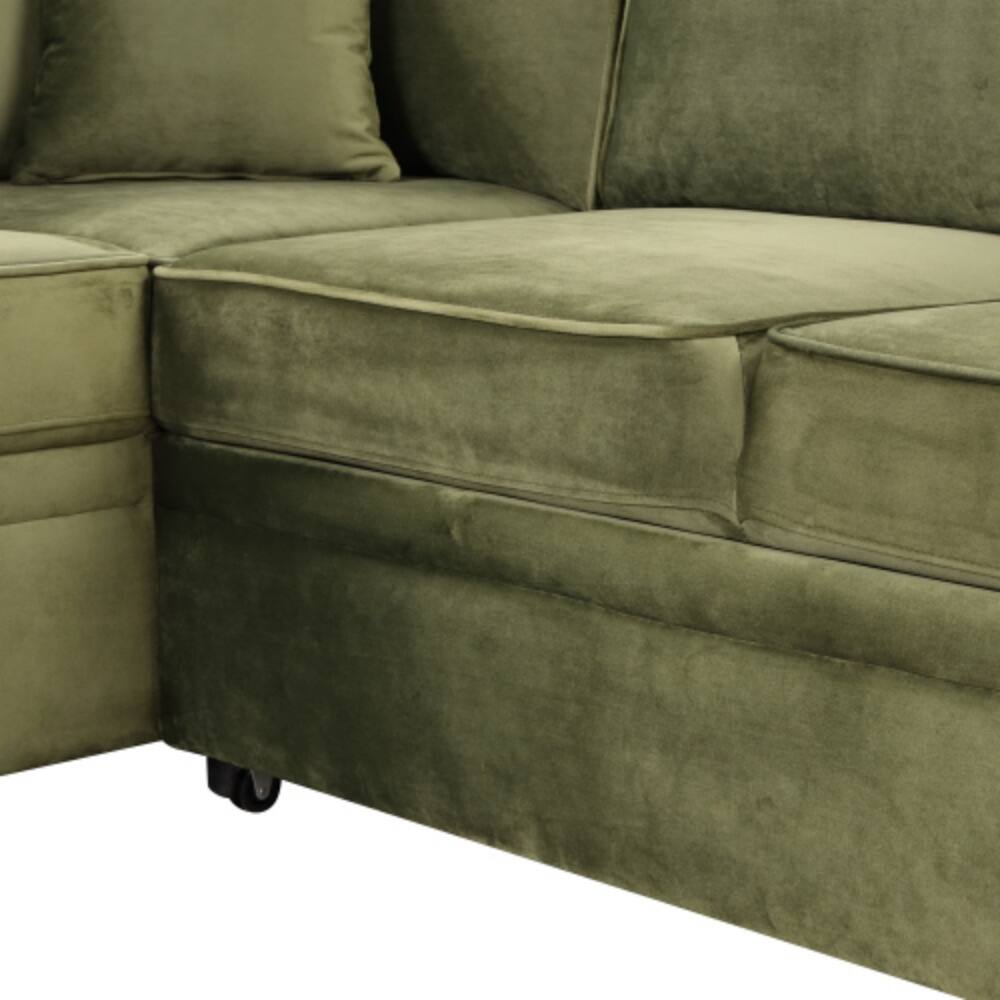 Alt View 2. LUCKY ONE - 84.75" 2-in-1 Pull-Out L-Shape Sleeper Sofa Bed w/ Storage Ottoman for Apartment - Green.