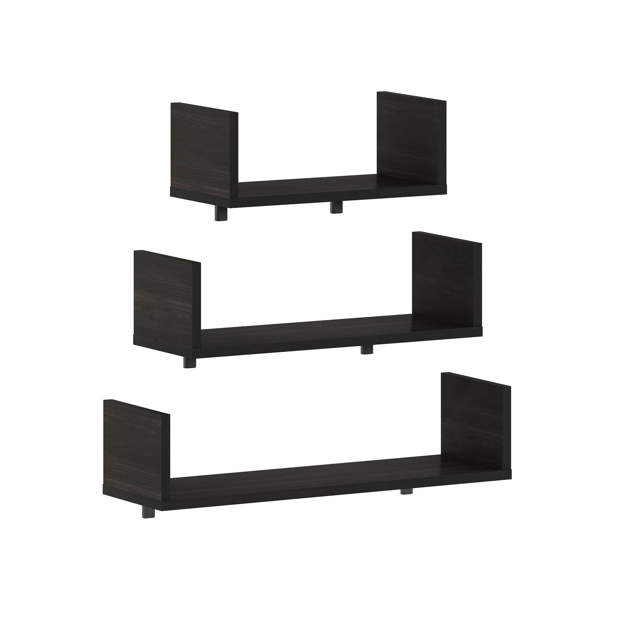 Front. Furinno - Rossi Bedroom Decor Wall Mounted Floating Display Shelves, Set of 3 - Espresso.