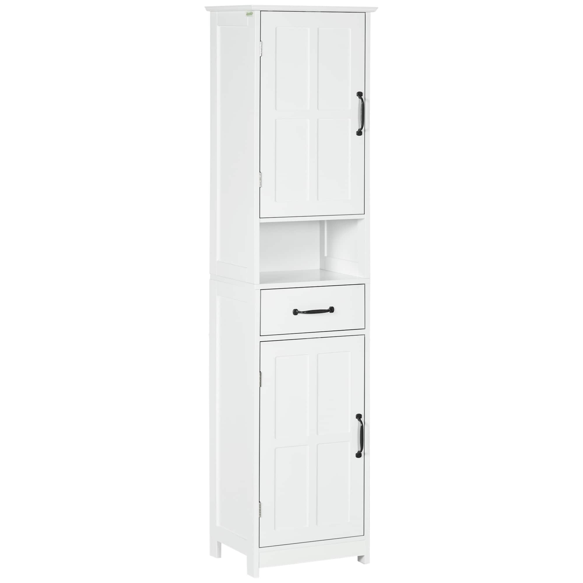 Kleankin - Bathroom Cabinet, Narrow Storage Cabinet with Open Shelf, Drawer - White