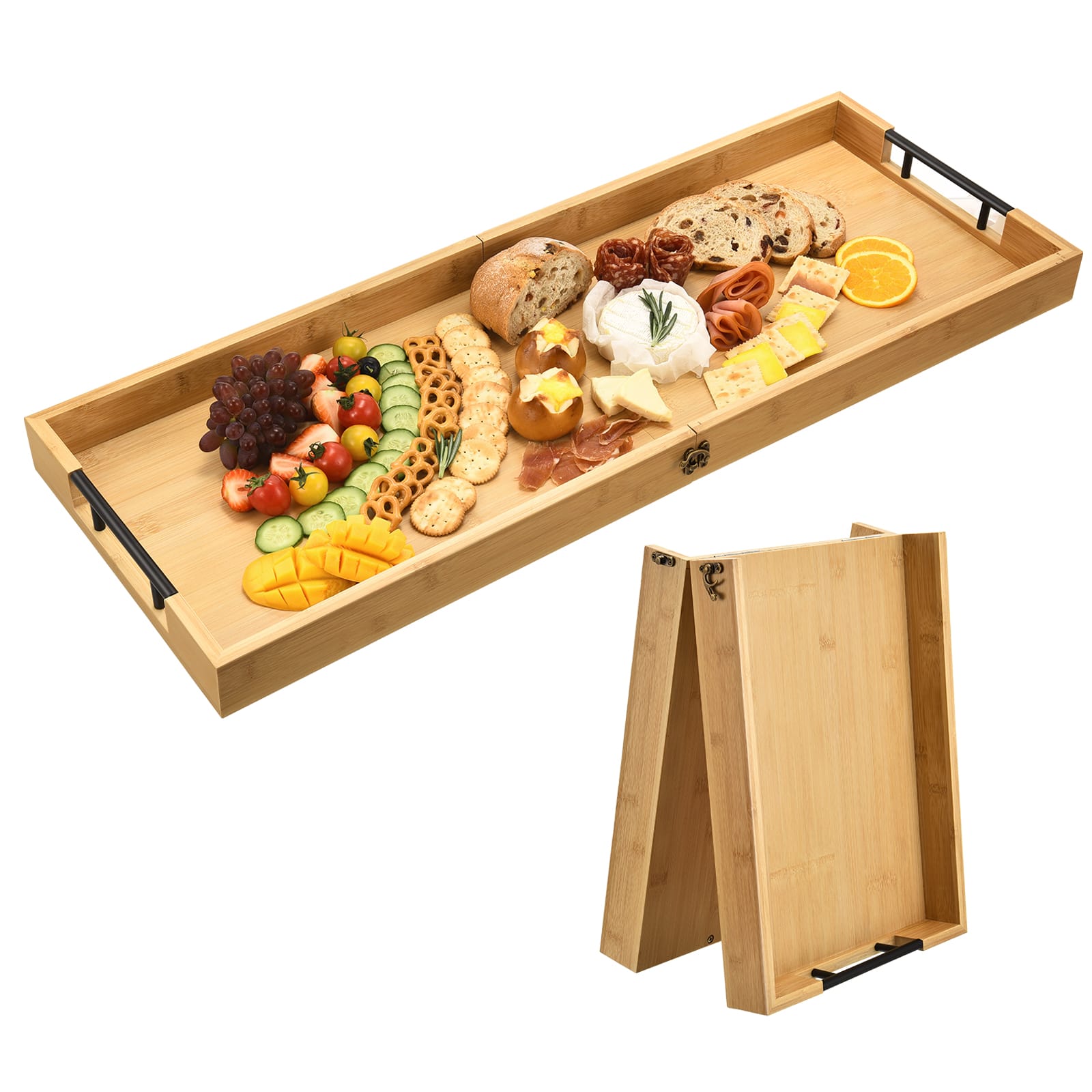 Unique Bargains - Large Charcuterie Board with Handles, 32x12 Inch Foldable Bamboo Serving Board for Meat, Party, Fruit - Yellow price history on PriceWatchPro
