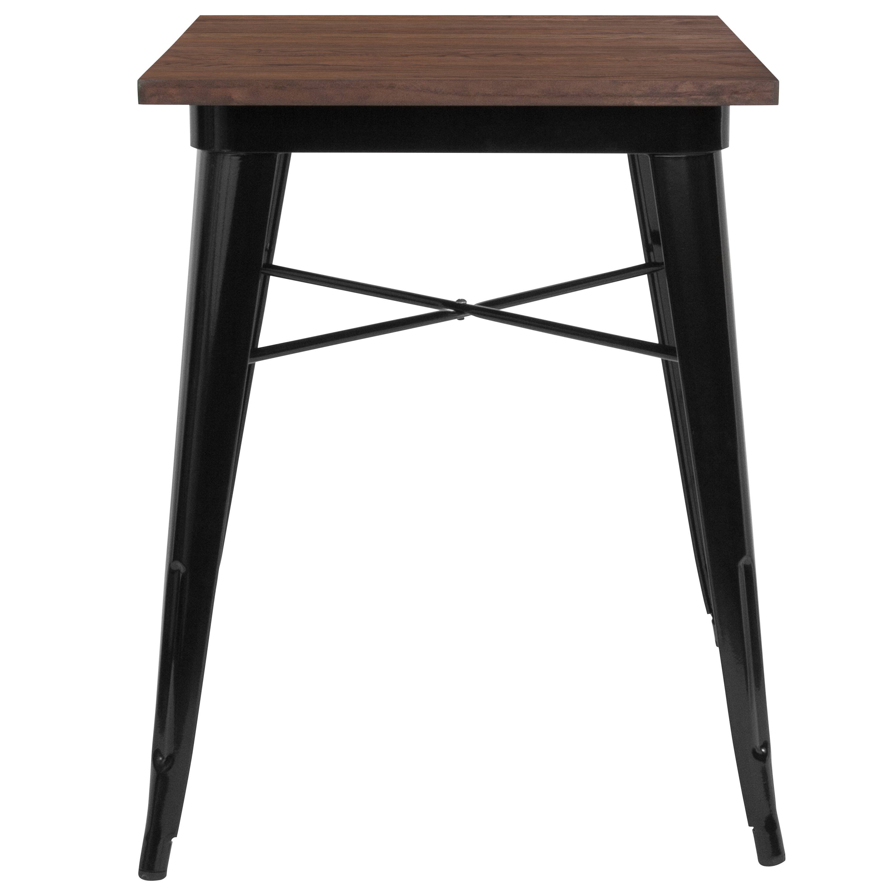 Alt View 3. Emma + Oliver - 23.5" Square Metal Indoor Table with Rustic Wood Top - Black.