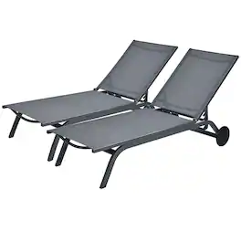 Gymax - Set of 2 Patio Chaise Lounge Chair Aluminum Adjustable Recliner w/ Wheels Grey - Gray