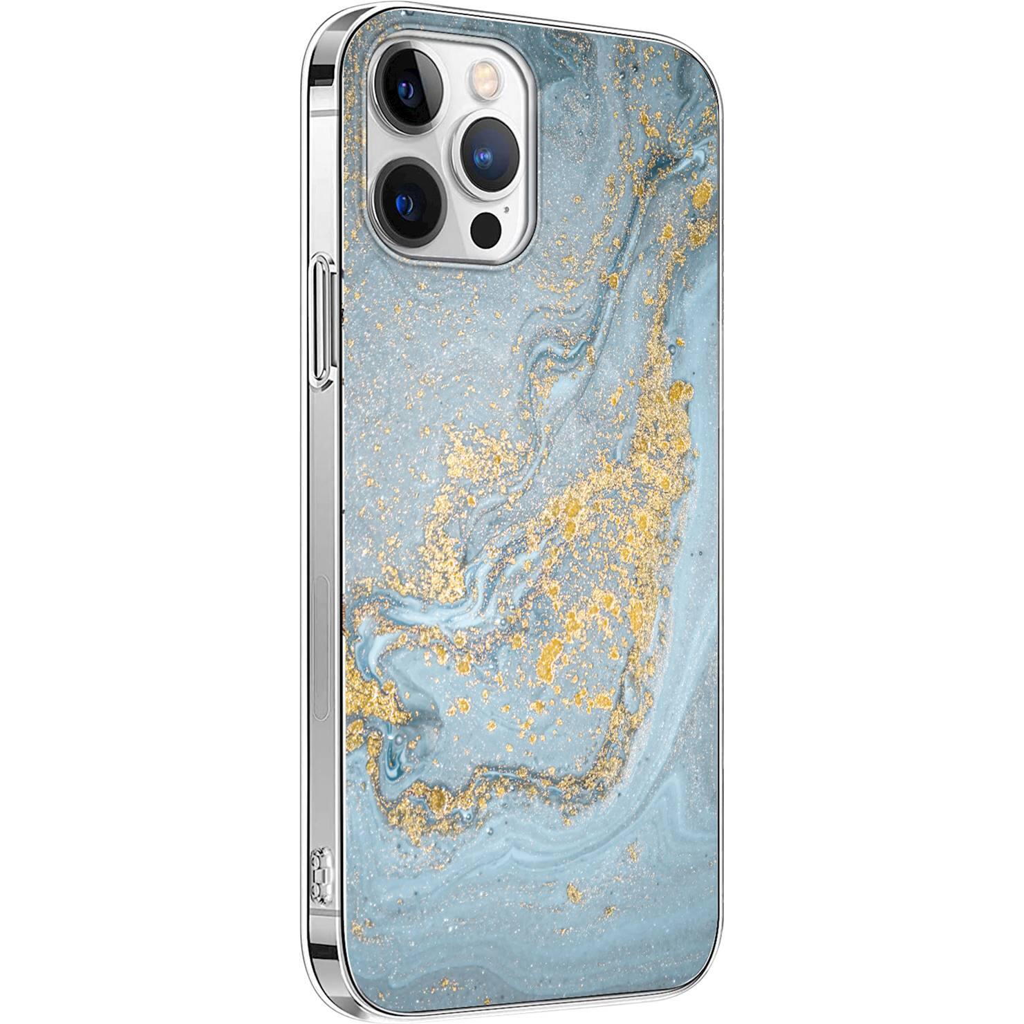 Angle. SaharaCase - Marble Series Case for Apple iPhone 13 Pro Max - Blue/Gold.