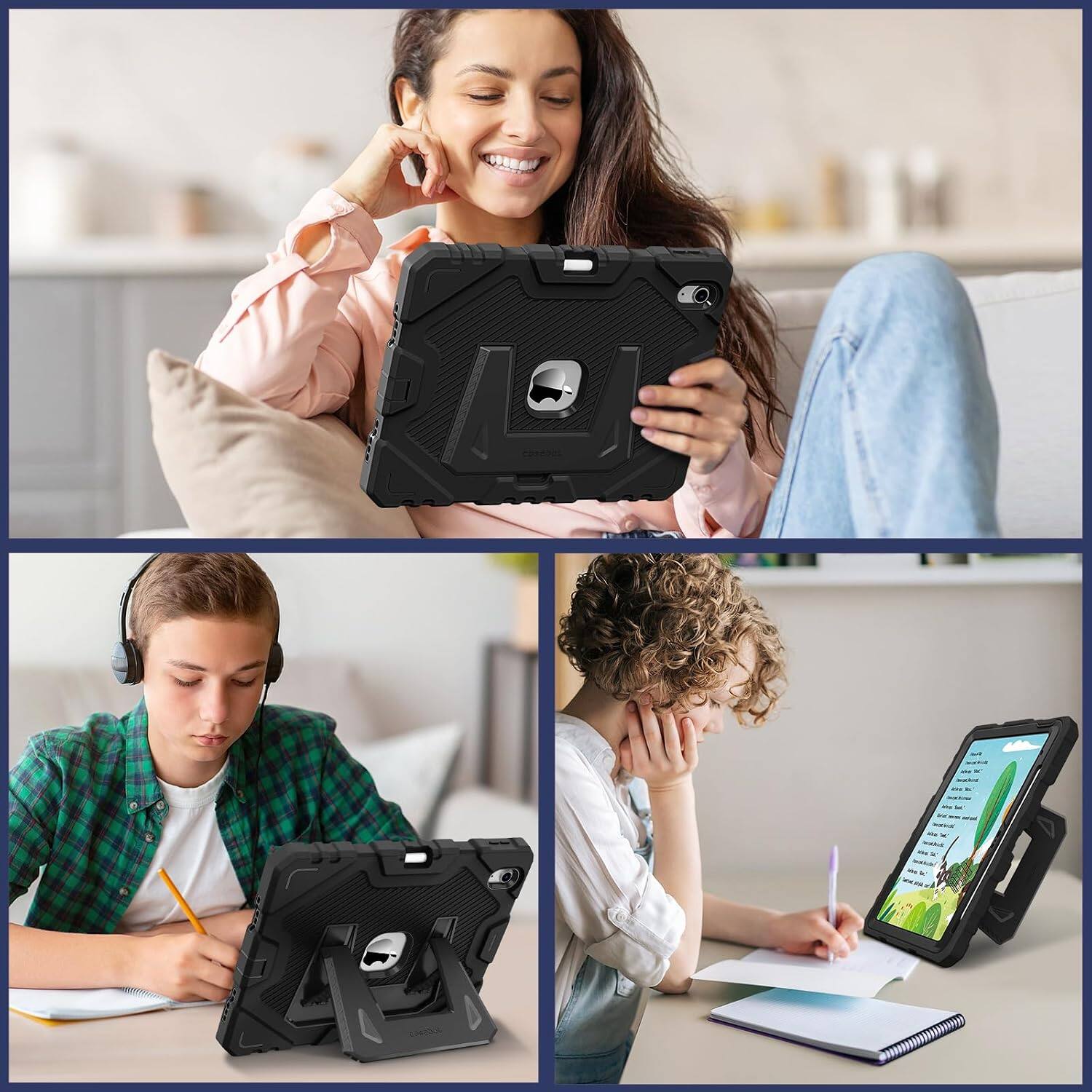 Alt View 3. Fintie - Kid-Friendly Case for iPad (A16) 11th Gen 11-inch/iPad 10th Gen 10.9"| Fully-Body Rugged Heavy-Duty Kickstand Cover - Black.