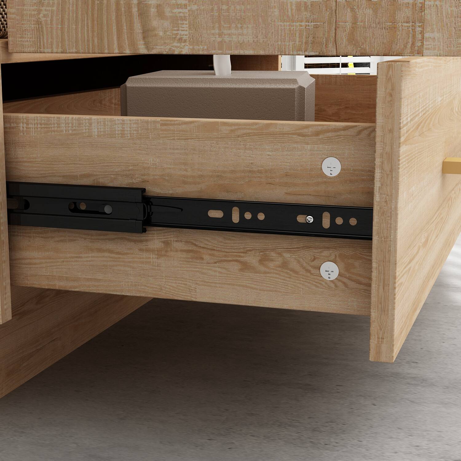 Alt View 7. Famapy - Bathroom Vanity with Ceramic Sink – Modern Natural Wood-Style Storage Cabinet with Drawers & Countertop Space - White & Wooden.