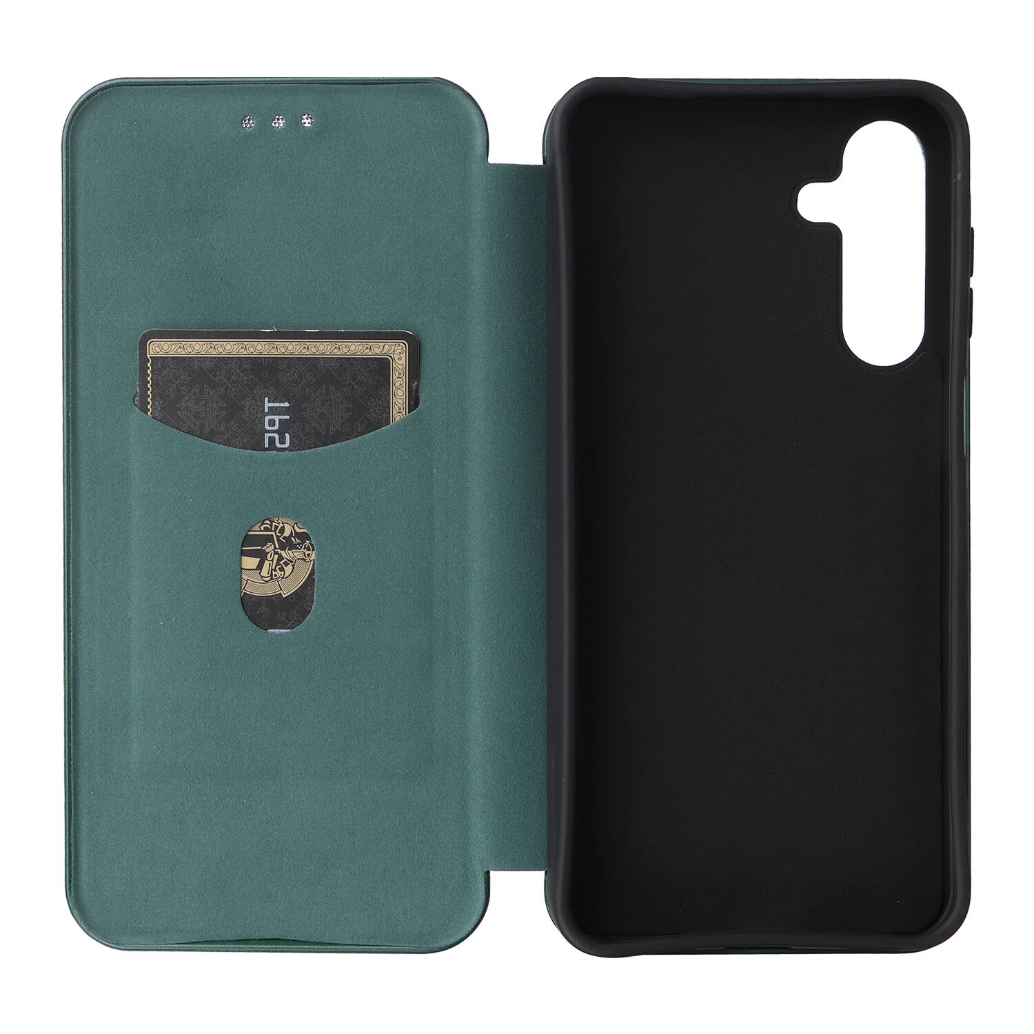 Angle. Dteck - Carbon Fiber Texture Folio Phone Case for Samsung Galaxy A16 5G,PU Leather Magnetic Closure Hidden Card Slot Flip Cover - Green.