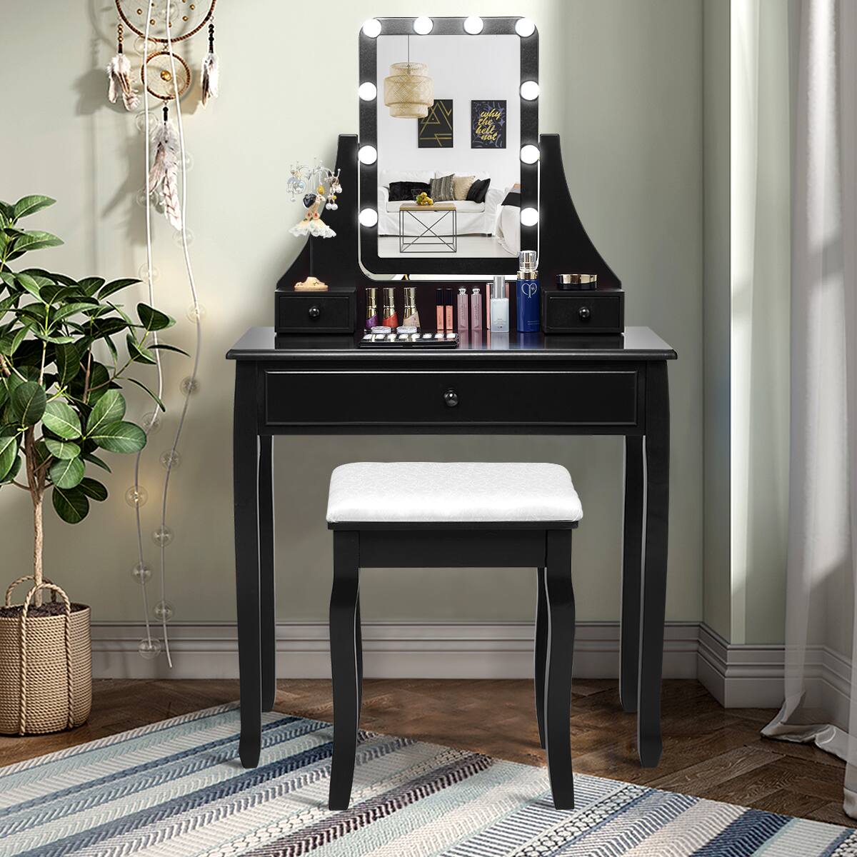 Alt View 3. Costway - Costway Vanity Table 10 Dimmable Bulbs Makeup Dressing Desk - Black.
