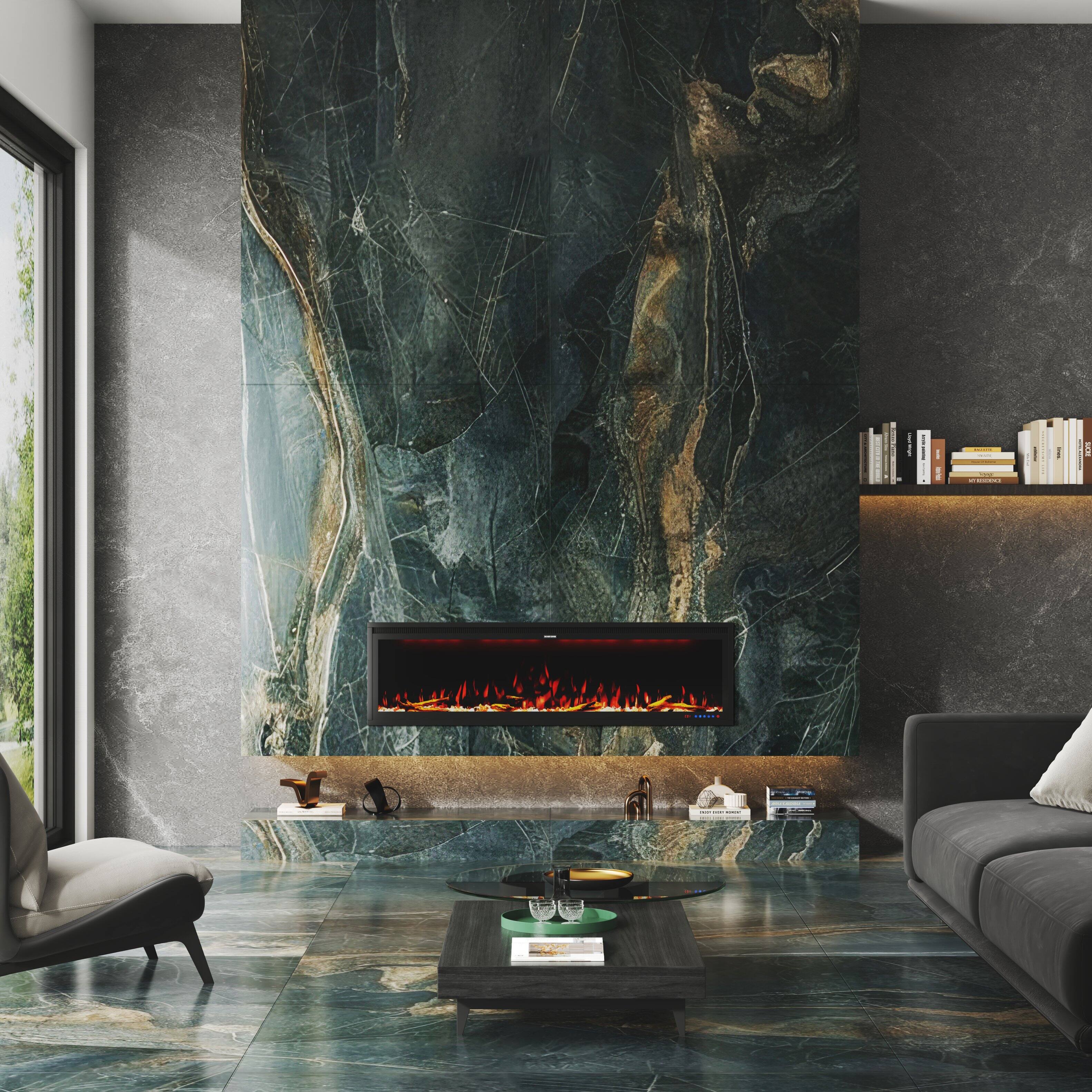 Alt View 8. Mondawe - 50" Wall Mounted/Recessed-in Electric Fireplace with Smart WIFI - Black.