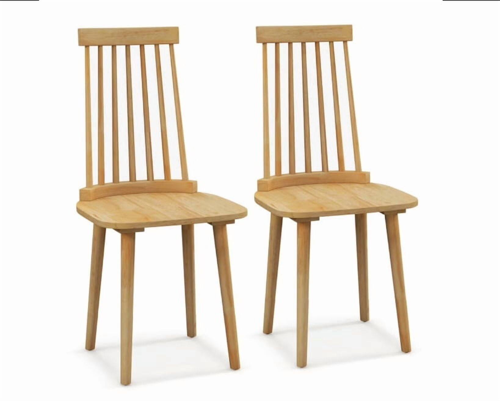 Angle. Kadyn - Dining Chairs Set of 2, Kitchen Dining Chairs with High Spindle Back & Solid Natural Rubber Wood Legs, Natural Finish - Brown.