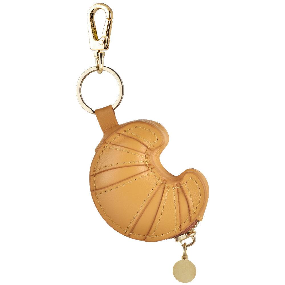 Back. Posh Tech - Croissant Leather Bag Charm for Airtag® - Brown.