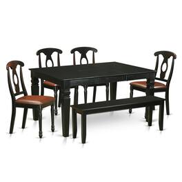 East West Furniture - 6 Pc Table and chair set - Dinette Table and 4 Kitchen Chairs plus Bench - Black