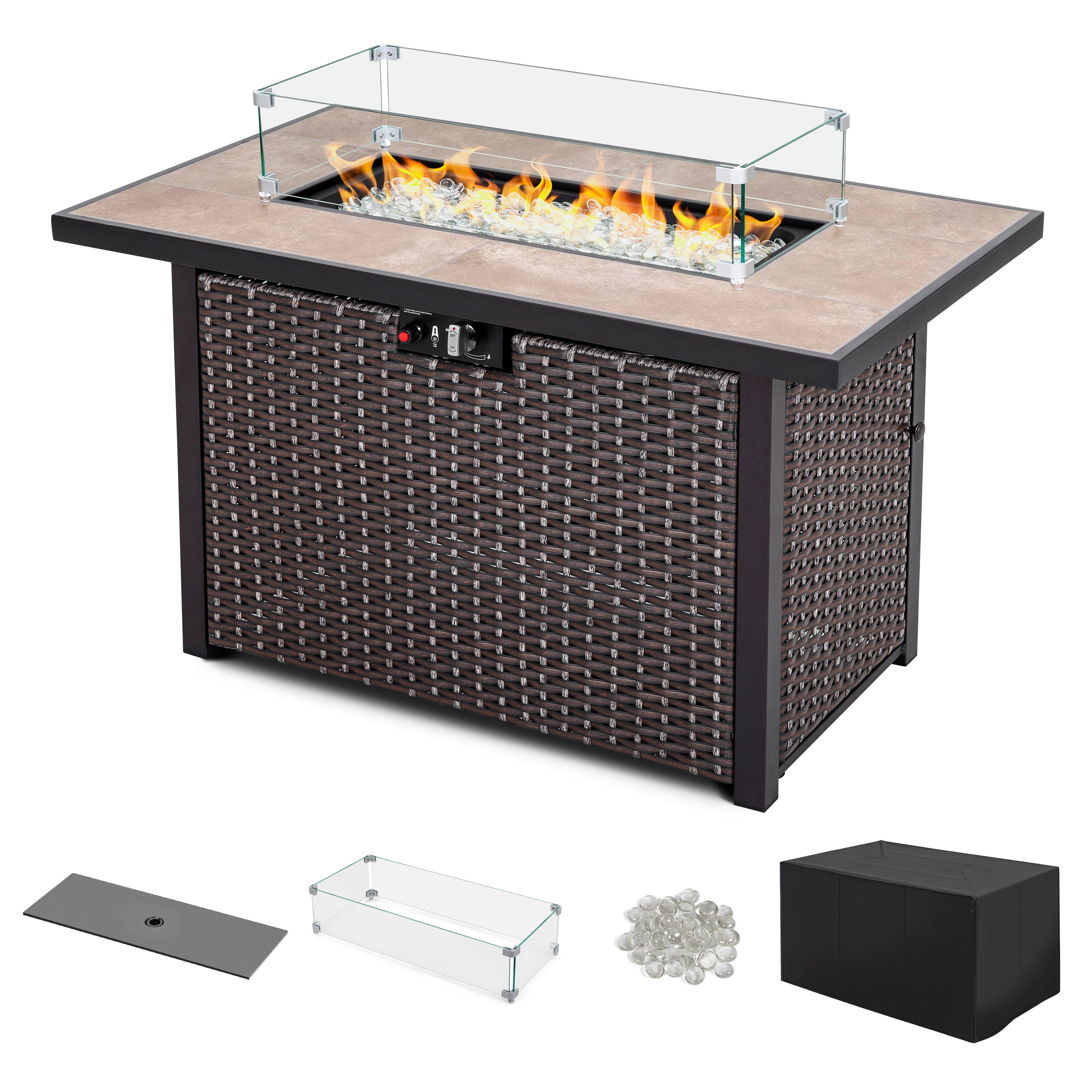 Left. Nuu Garden - Outdoor 43-inch 50,000 BTU Propane  Fire Pit Table - Dark Brown and Coffee.